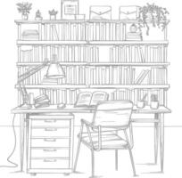 AI generated Outline Illustration for The study room has bookshelves and many book in there vector