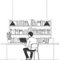 AI generated Outline Illustration for The study room has bookshelves and many book in there vector