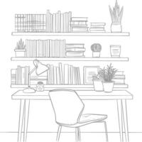 ai generado contorno ilustración para el estudiar habitación tiene estantería y muchos libro en allí vector