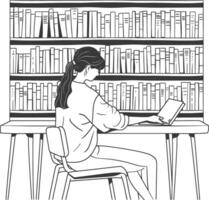 AI generated Outline Illustration for The study room has bookshelves and many book in there vector