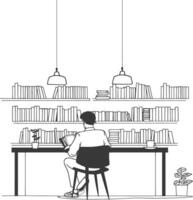 AI generated Outline Illustration for The study room has bookshelves and many book in there vector