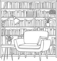 AI generated Outline Illustration for The study room has bookshelves and many book in there vector