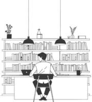 AI generated Outline Illustration for The study room has bookshelves and many book in there vector