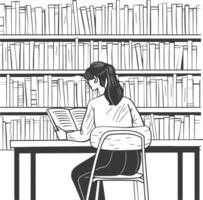 AI generated Outline Illustration for The study room has bookshelves and many book in there vector