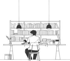 AI generated Outline Illustration for The study room has bookshelves and many book in there vector