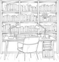 AI generated Outline Illustration for The study room has bookshelves and many book in there vector