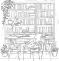 AI generated Outline Illustration for The study room has bookshelves and many book in there vector