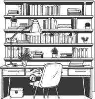 ai generado contorno ilustración para el estudiar habitación tiene estantería y muchos libro en allí vector