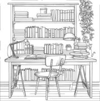 AI generated Outline Illustration for The study room has bookshelves and many book in there vector