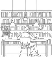 AI generated Outline Illustration for The study room has bookshelves and many book in there vector