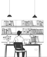 AI generated Outline Illustration for The study room has bookshelves and many book in there vector