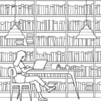 ai generado contorno ilustración para el estudiar habitación tiene estantería y muchos libro en allí vector