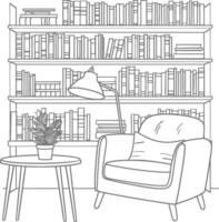 ai generado contorno ilustración para el estudiar habitación tiene estantería y muchos libro en allí vector