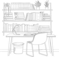 ai generado contorno ilustración para el estudiar habitación tiene estantería y muchos libro en allí vector