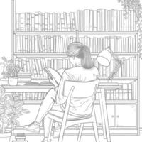 AI generated Outline Illustration for The study room has bookshelves and many book in there vector