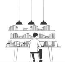 AI generated Outline Illustration for The study room has bookshelves and many book in there vector