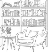 AI generated Outline Illustration for The study room has bookshelves and many book in there vector