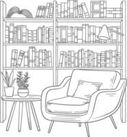 ai generado contorno ilustración para el estudiar habitación tiene estantería y muchos libro en allí vector