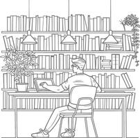 AI generated Outline Illustration for The study room has bookshelves and many book in there vector