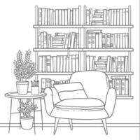AI generated Outline Illustration for The study room has bookshelves and many book in there vector