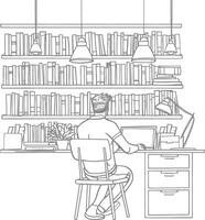 AI generated Outline Illustration for The study room has bookshelves and many book in there vector
