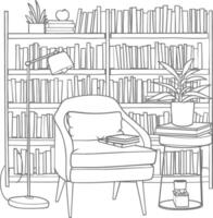 AI generated Outline Illustration for The study room has bookshelves and many book in there vector