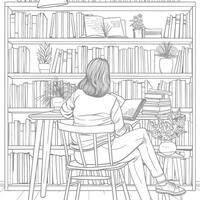 AI generated Outline Illustration for The study room has bookshelves and many book in there vector