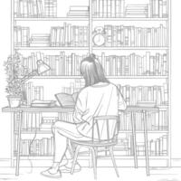 AI generated Outline Illustration for The study room has bookshelves and many book in there vector