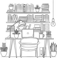 ai generado contorno ilustración para el estudiar habitación tiene estantería y muchos libro en allí vector