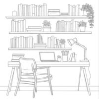 AI generated Outline Illustration for The study room has bookshelves and many book in there vector