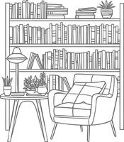 ai generado contorno ilustración para el estudiar habitación tiene estantería y muchos libro en allí vector