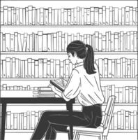 AI generated Outline Illustration for The study room has bookshelves and many book in there vector
