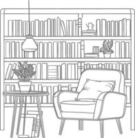 ai generado contorno ilustración para el estudiar habitación tiene estantería y muchos libro en allí vector