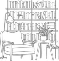 ai generado contorno ilustración para el estudiar habitación tiene estantería y muchos libro en allí vector