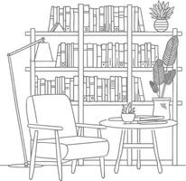 AI generated Outline Illustration for The study room has bookshelves and many book in there vector