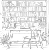 AI generated Outline Illustration for The study room has bookshelves and many book in there vector