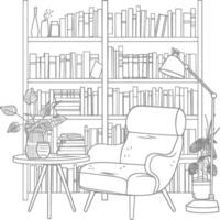 ai generado contorno ilustración para el estudiar habitación tiene estantería y muchos libro en allí vector