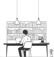 AI generated Outline Illustration for The study room has bookshelves and many book in there vector