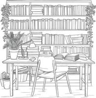 AI generated Outline Illustration for The study room has bookshelves and many book in there vector