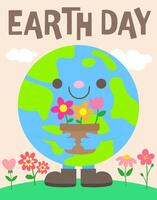 World earth day poster with cute cartoon style Vector illustration