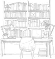 AI generated Outline Illustration for The study room has bookshelves and many book in there vector