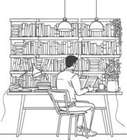 AI generated Outline Illustration for The study room has bookshelves and many book in there vector