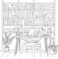 AI generated Outline Illustration for The study room has bookshelves and many book in there vector