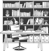 AI generated Outline Illustration for The study room has bookshelves and many book in there vector