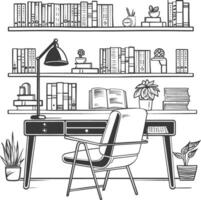 AI generated Outline Illustration for The study room has bookshelves and many book in there vector