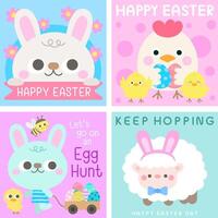 Happy Spring Easter Egg hunt poster banner greeting card invitation with cute pastel in cartoon style Vector illustration