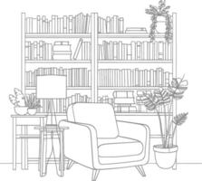 AI generated Outline Illustration for The study room has bookshelves and many book in there vector