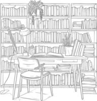 AI generated Outline Illustration for The study room has bookshelves and many book in there vector