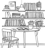 AI generated Outline Illustration for The study room has bookshelves and many book in there vector