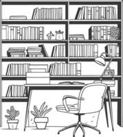 AI generated Outline Illustration for The study room has bookshelves and many book in there vector